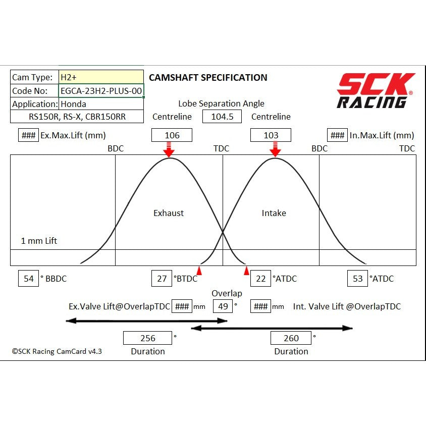 SCK CAMSHAFT HONDA RS150 RSX H1 - H6 PLUS