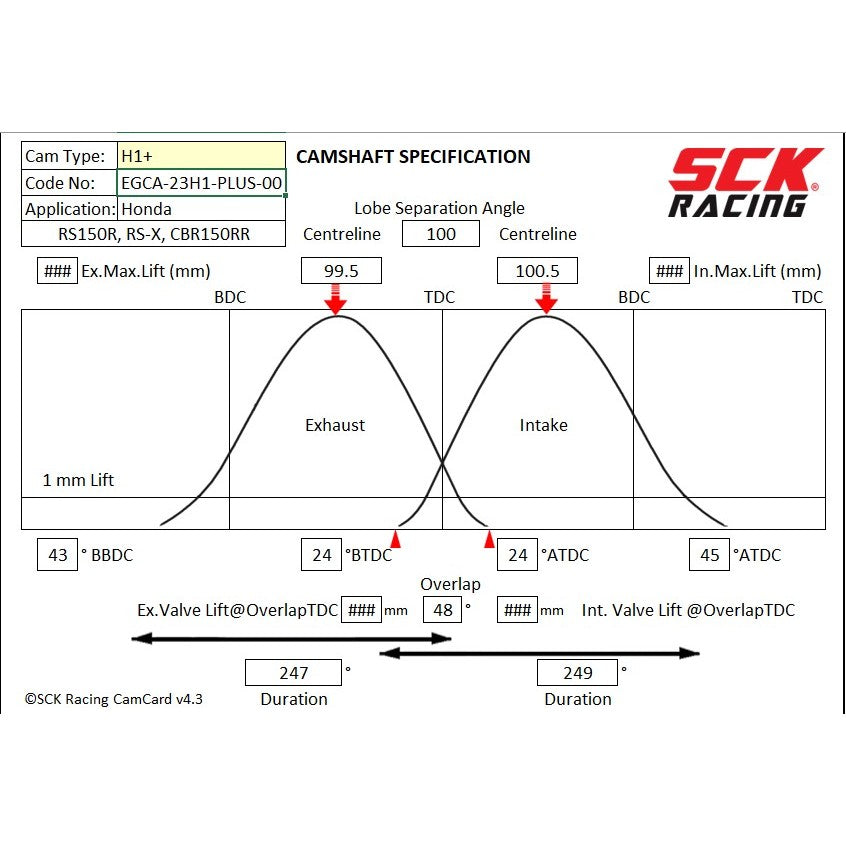 SCK CAMSHAFT HONDA RS150 RSX H1 - H6 PLUS